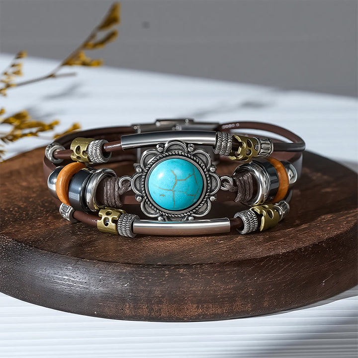 Handgefertigtes geflochtenes Boho-Lederarmband mit Türkisanhänger - Stil Nr. 11 - image 13