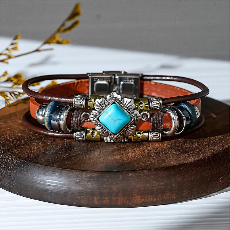 Handgefertigtes geflochtenes Boho-Lederarmband mit Türkisanhänger - Stil Nr. 12 - image 14
