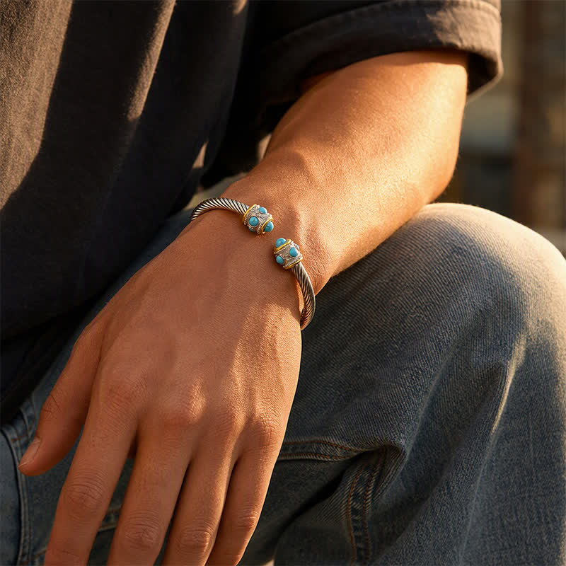 Eternal Turquoise Cable Twisted Open Cuff Armband - image 1