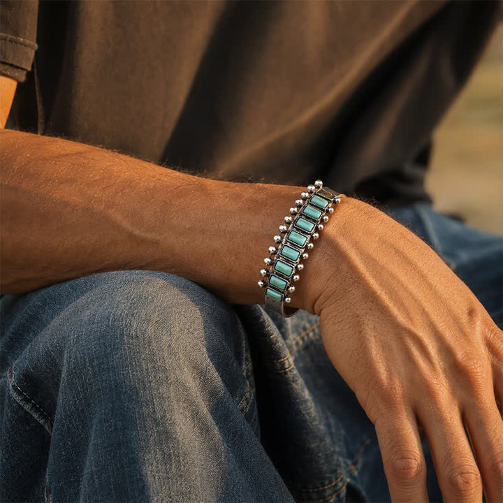 Rechteckiges offenes Armband im Western-Stil mit Türkisstein - image 1
