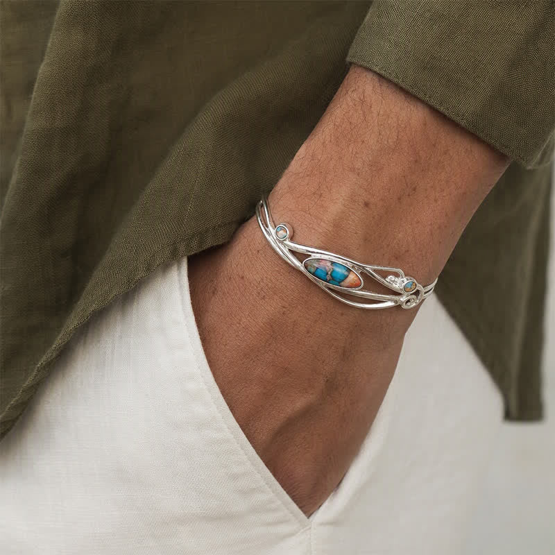 Verzaubertes Ranken-Armband mit silbernem Blattmuster, offene Manschette - image 1