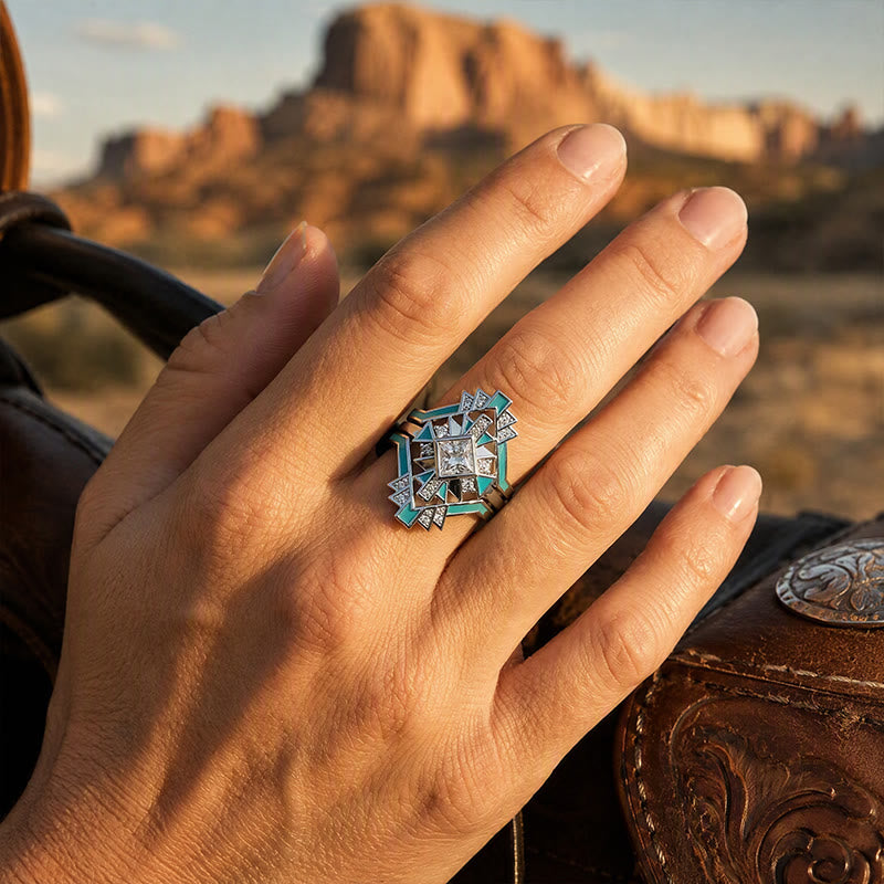 Statement-Ring im Vintage-Stil mit geometrischem Muster, ethnisch inspirierter Ring mit Kristallintarsien, perfektes Geschenk für Partys - image 1