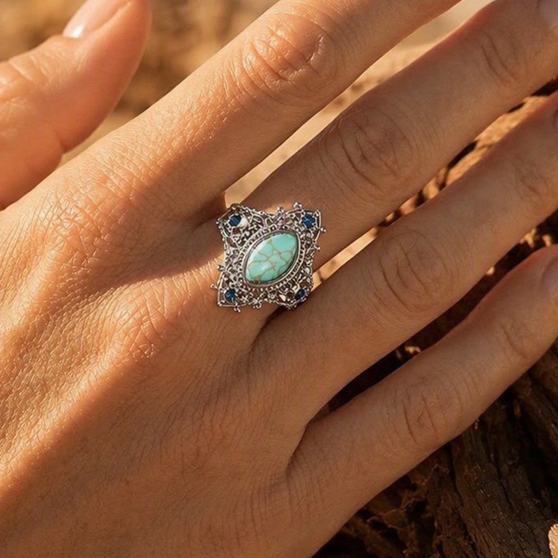 Damenring im böhmischen Marquise-Schliff mit simuliertem Türkis – das perfekte Geschenk für Partys - image 1