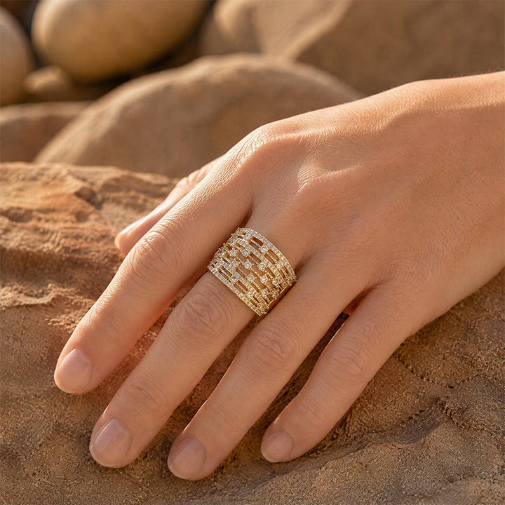Breiter Statement-Ring für Damen mit Pavé-Zirkonia - image 7