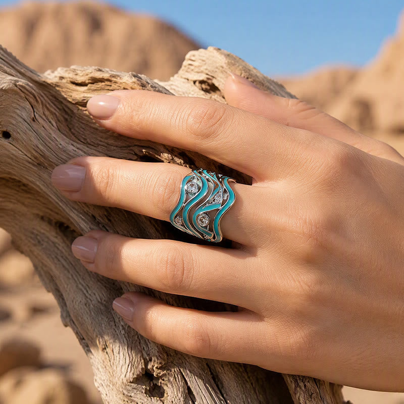 Statement-Ring für Damen mit geschichteten Wellenmustern, Emaille und Stein - image 1