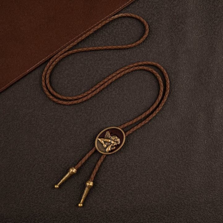 Vintage Cupid Angel Emaille Western Lederkordel Bolo Krawatte - image 2