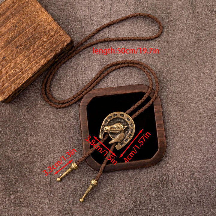 Vintage Western Bolo Krawatte Leder Pferdekopf Halskette - image 4