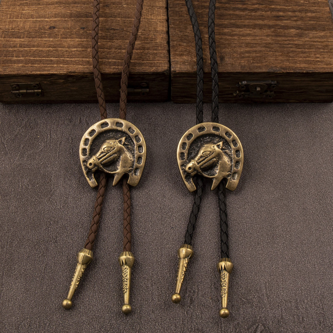 Vintage Western Bolo Krawatte Leder Pferdekopf Halskette - image 3