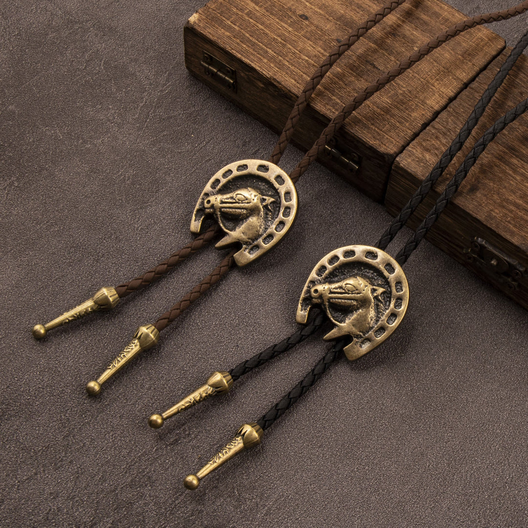 Vintage Western Bolo Krawatte Leder Pferdekopf Halskette - image 0