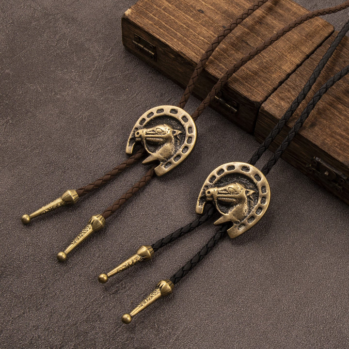 Vintage Western Bolo Krawatte Leder Pferdekopf Halskette - image 0
