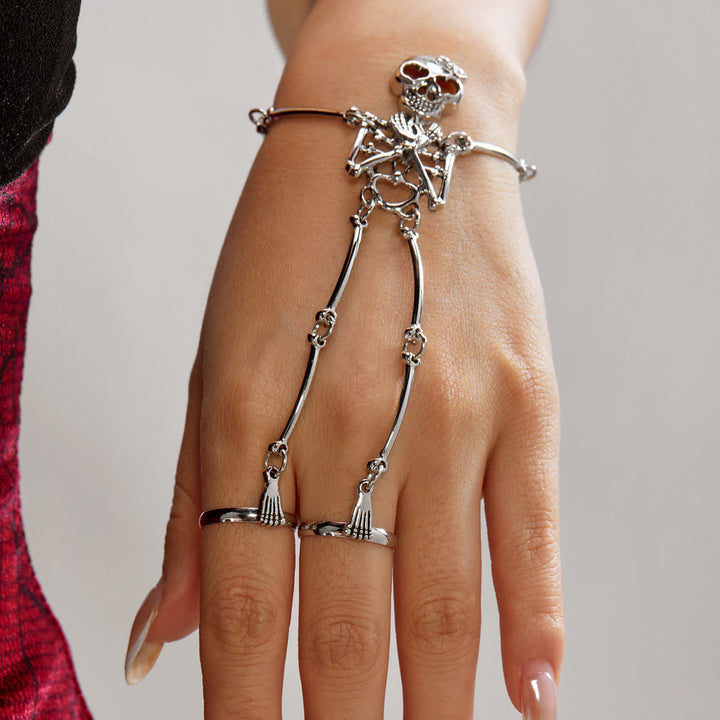 Halloween-Armband mit Skeletthand und Ringen - Silber - image 4