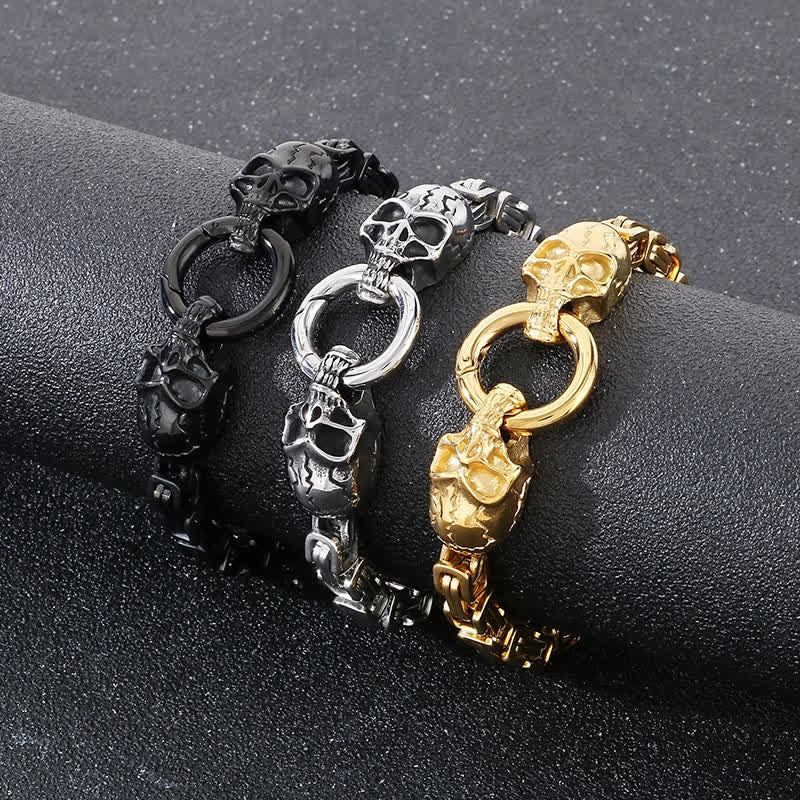 Doppelte Totenkopfkette, schweres, klobiges Biker-Armband - image 4