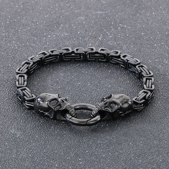 Doppelte Totenkopfkette, schweres, klobiges Biker-Armband - Schwarz - 9,06 Zoll / 23 cm - image 7
