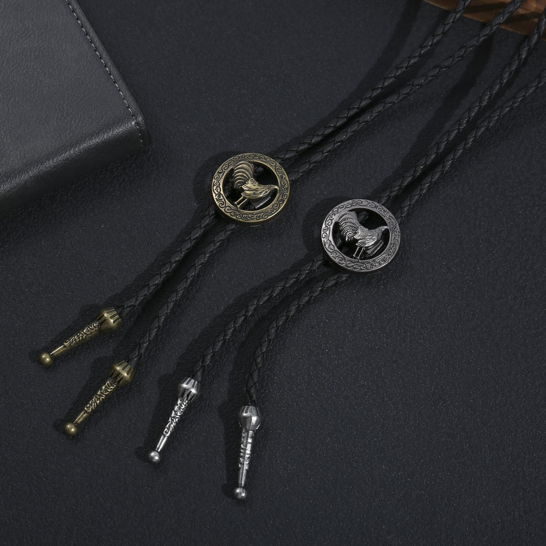 Vintage Western Bolo-Krawatte für Herren aus geflochtenem Leder mit Hahn-Motiv - image 0