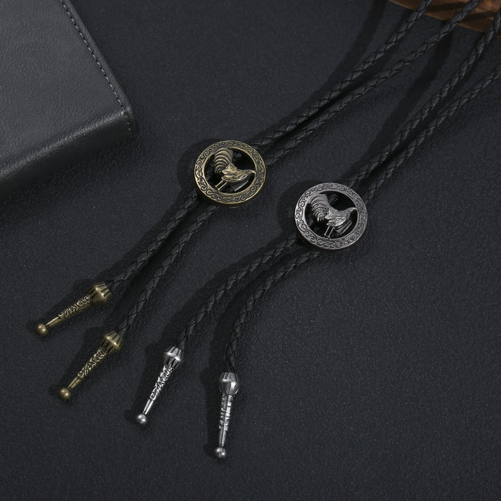 Vintage Western Bolo-Krawatte für Herren aus geflochtenem Leder mit Hahn-Motiv - image 0