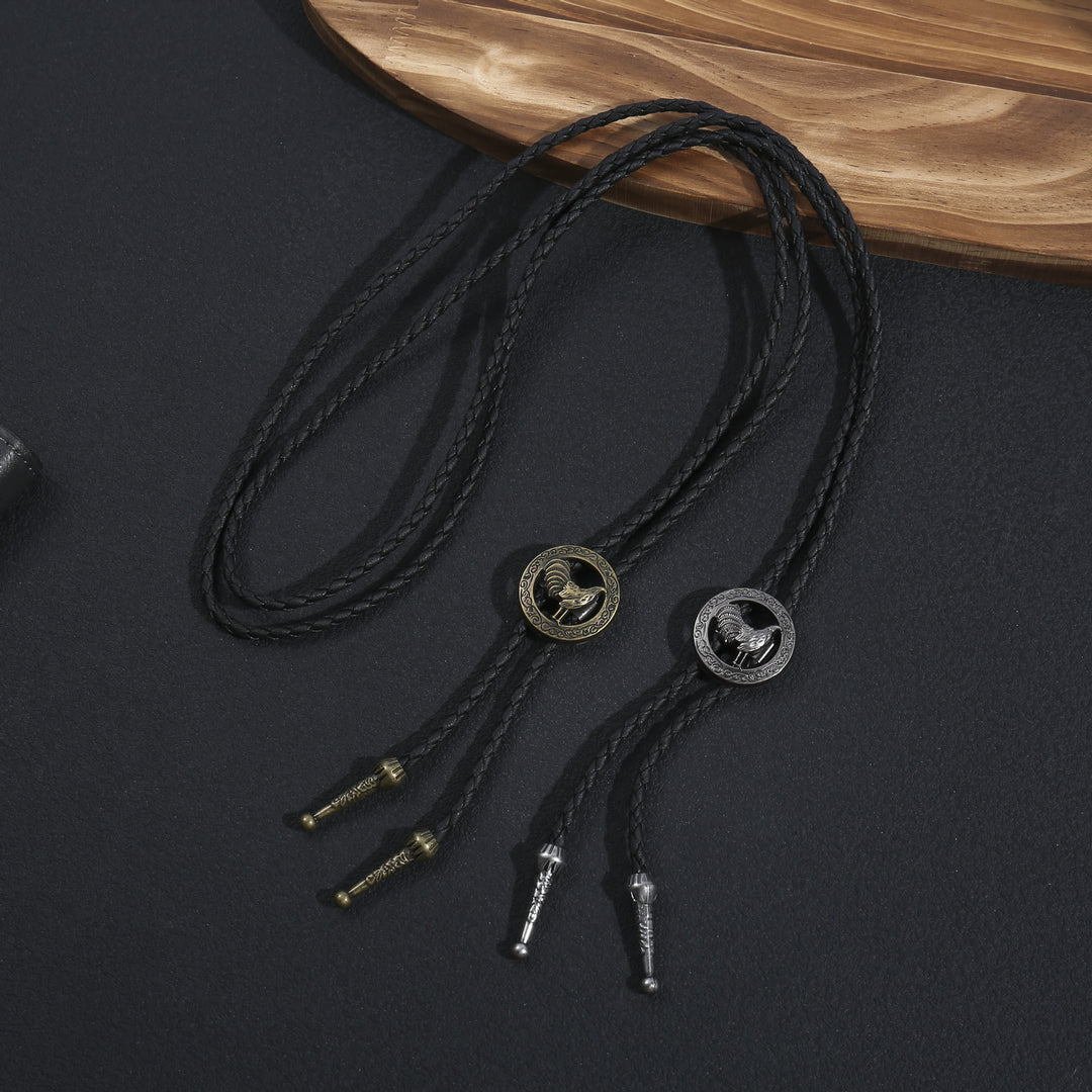 Vintage Western Bolo-Krawatte für Herren aus geflochtenem Leder mit Hahn-Motiv - image 4