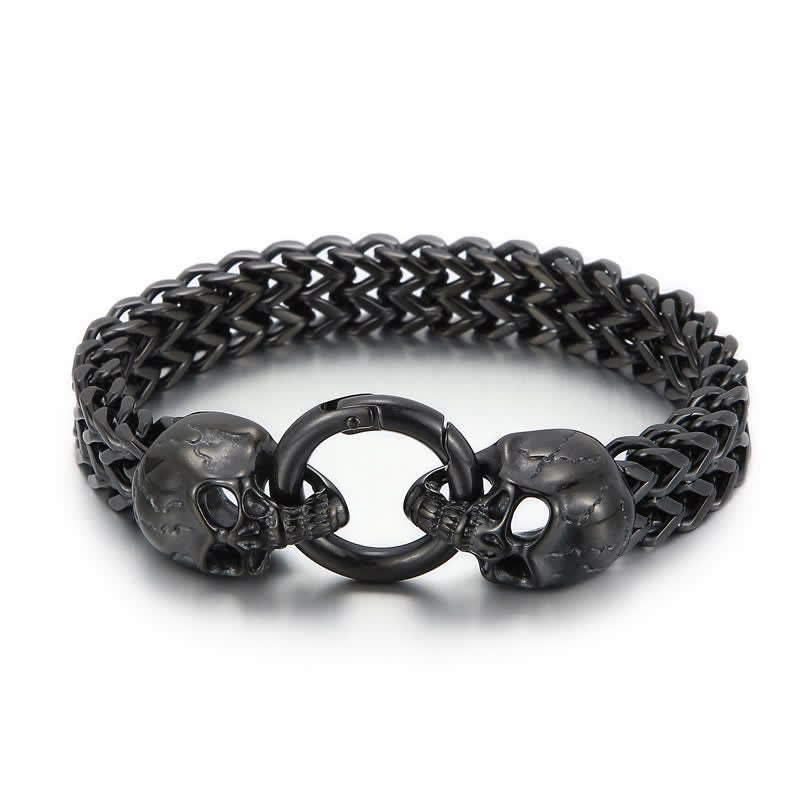 Doppeltes Totenkopf-Armband für Herren mit O-Ring-Karabinerverschluss - Schwarz - 9,45" / 24 cm - image 7
