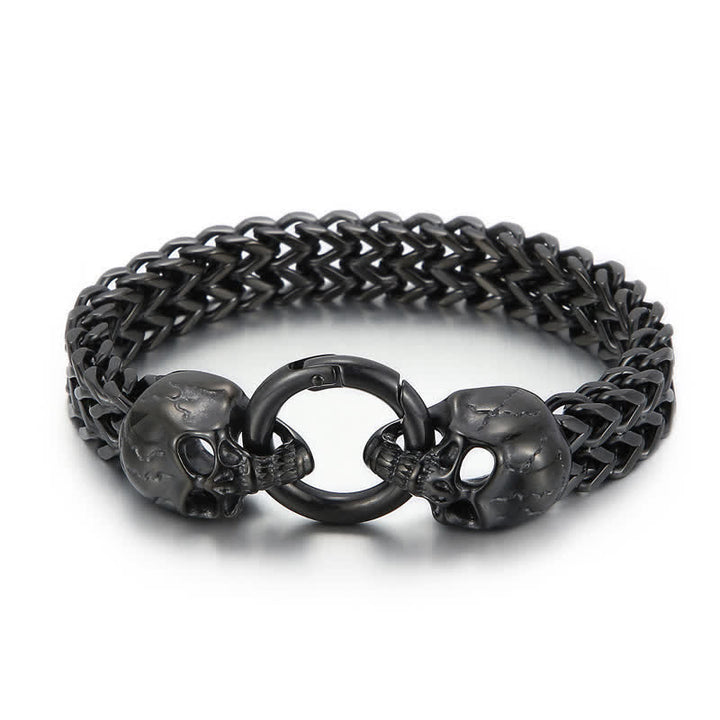 Doppeltes Totenkopf-Armband für Herren mit O-Ring-Karabinerverschluss - Schwarz - 9,45" / 24 cm - image 7