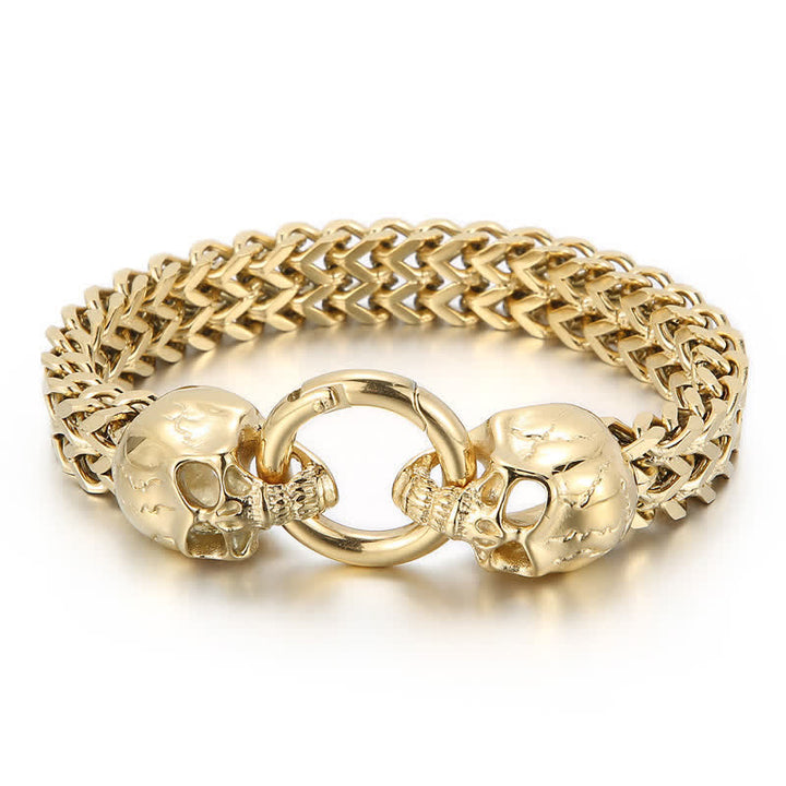 Doppeltes Totenkopf-Armband für Herren mit O-Ring-Karabinerverschluss - Gold - 9,45" / 24 cm - image 6