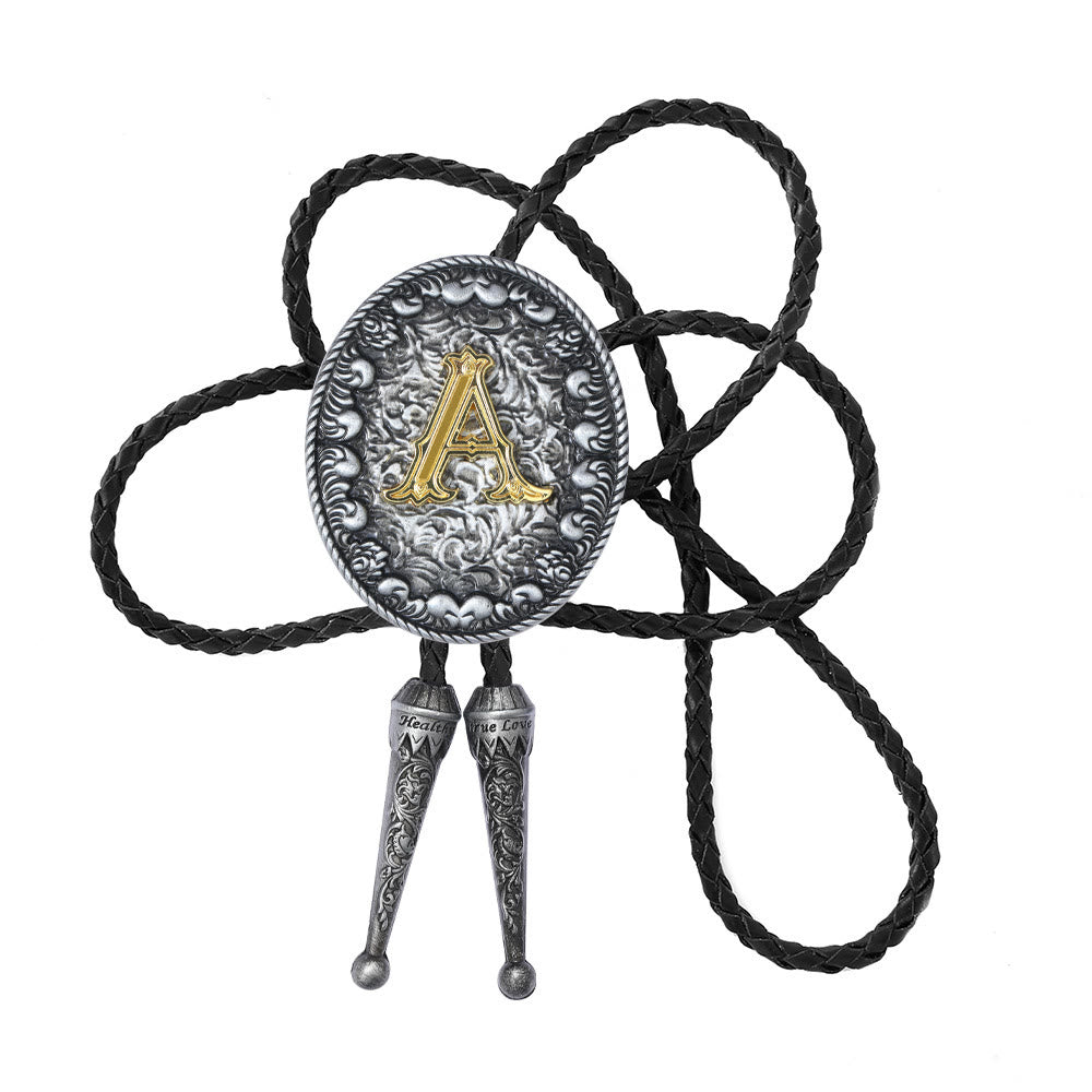 Bolo-Krawatte im alten Stil mit zweifarbigem, aufwendigem Reliefmonogramm. - A - image 0