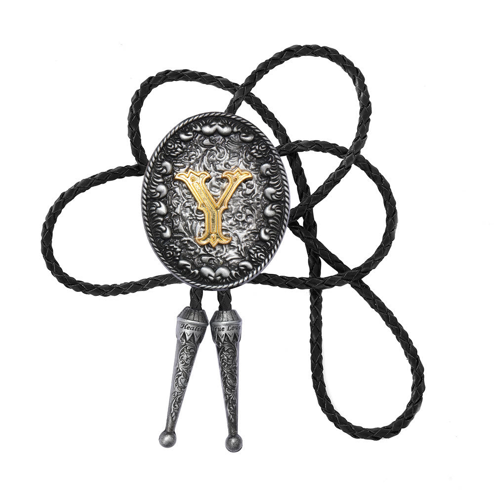 Bolo-Krawatte im alten Stil mit zweifarbigem, aufwendigem Reliefmonogramm. - Y - image 26