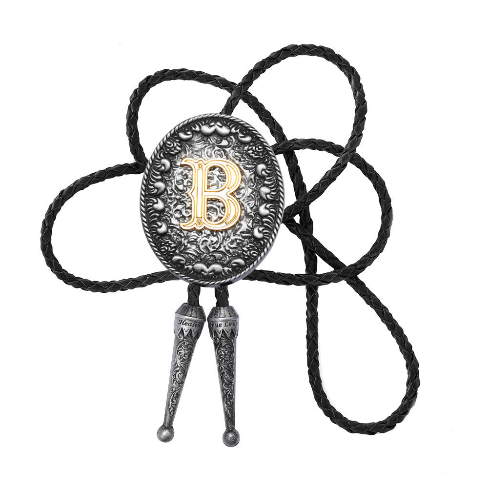 Bolo-Krawatte im alten Stil mit zweifarbigem, aufwendigem Reliefmonogramm. - B - image 3