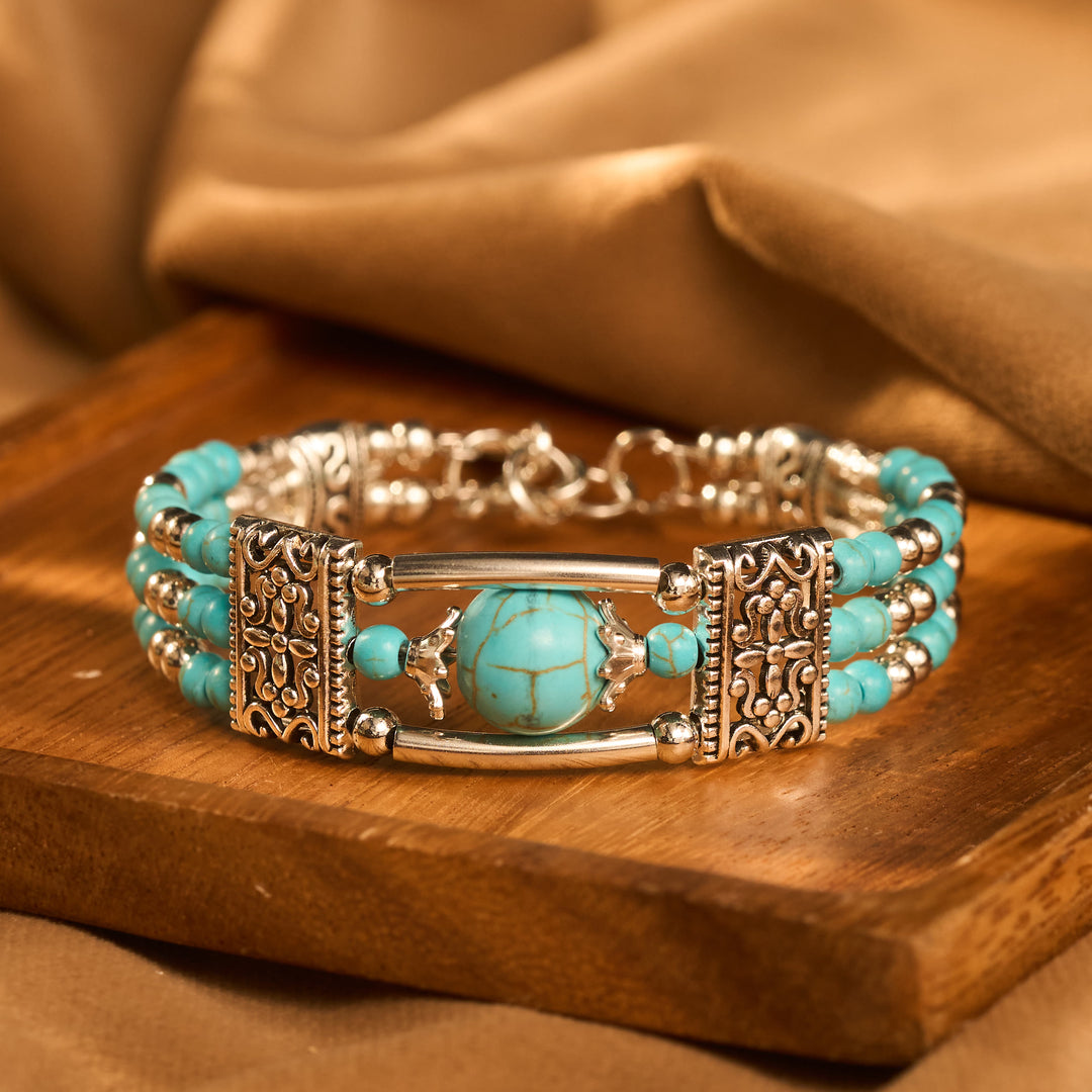 Boho-Cowgirl-Armband mit drei Lagen türkisfarbenen Perlen - image 0