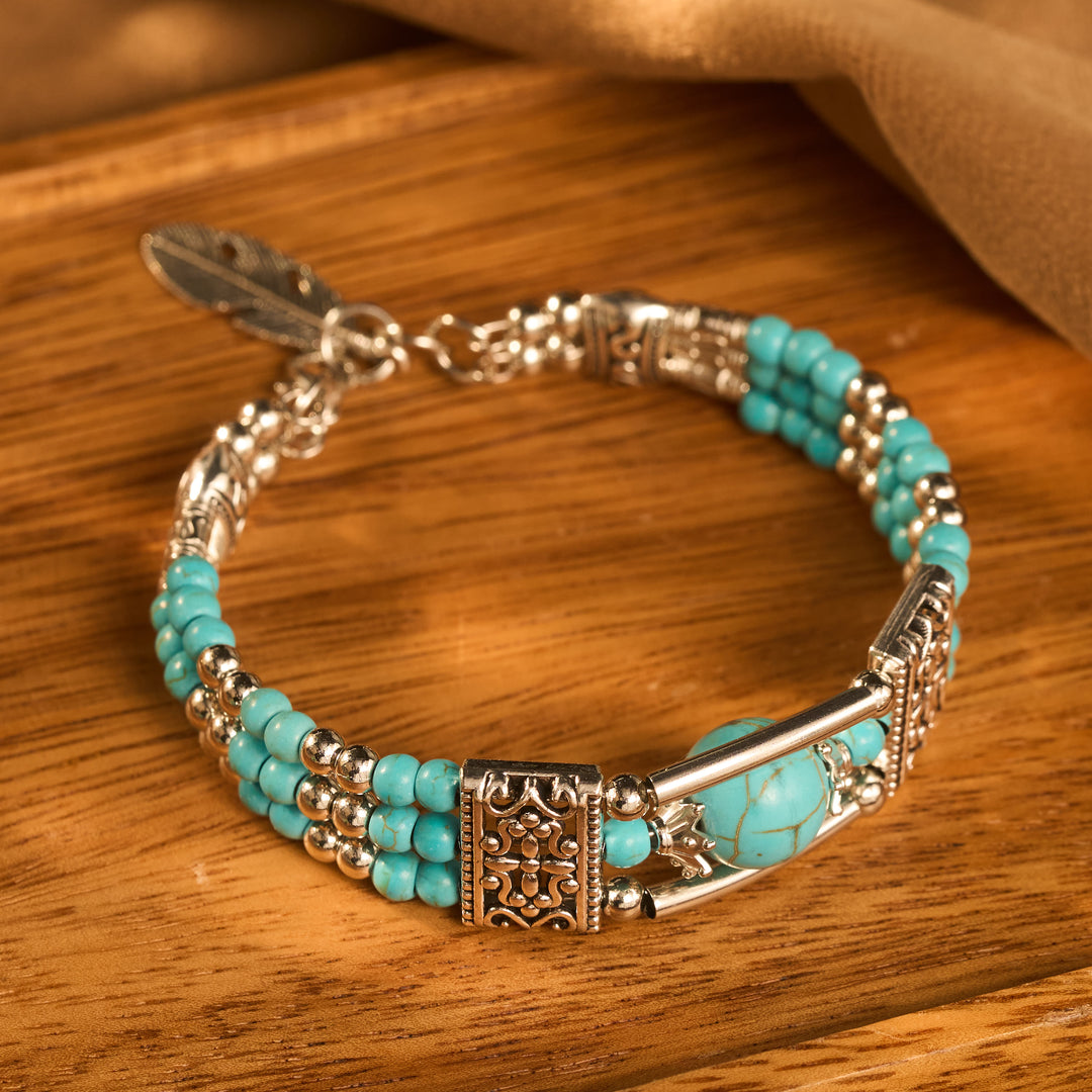 Boho-Cowgirl-Armband mit drei Lagen türkisfarbenen Perlen - image 9