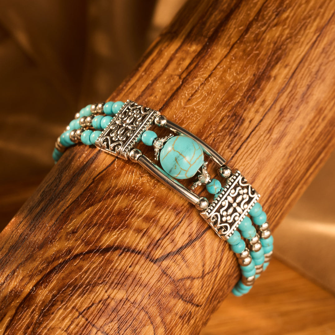 Boho-Cowgirl-Armband mit drei Lagen türkisfarbenen Perlen - image 8