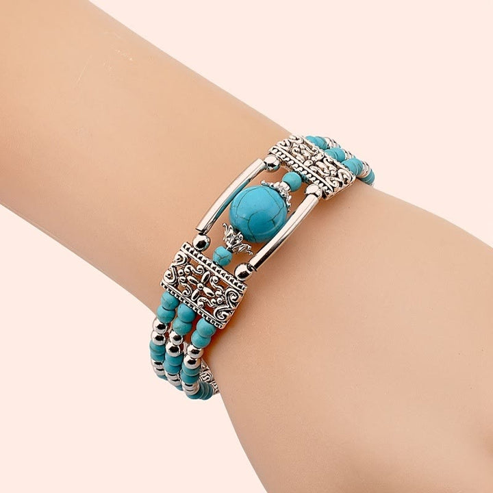 Boho-Cowgirl-Armband mit drei Lagen türkisfarbenen Perlen - Blau - image 1