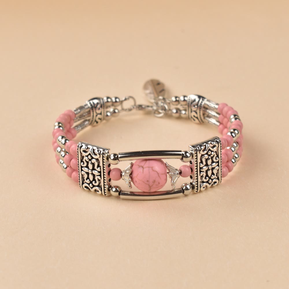 Boho-Cowgirl-Armband mit drei Lagen türkisfarbenen Perlen - Rosa - image 4