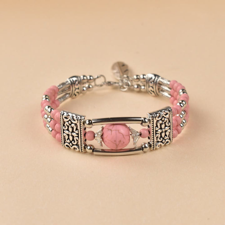 Boho-Cowgirl-Armband mit drei Lagen türkisfarbenen Perlen - Rosa - image 4