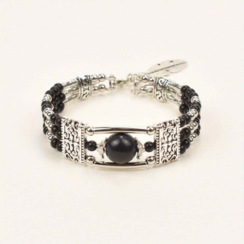 Boho-Cowgirl-Armband mit drei Lagen türkisfarbenen Perlen - Schwarz - image 3