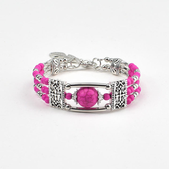 Boho-Cowgirl-Armband mit drei Lagen türkisfarbenen Perlen - Knallpink - image 6