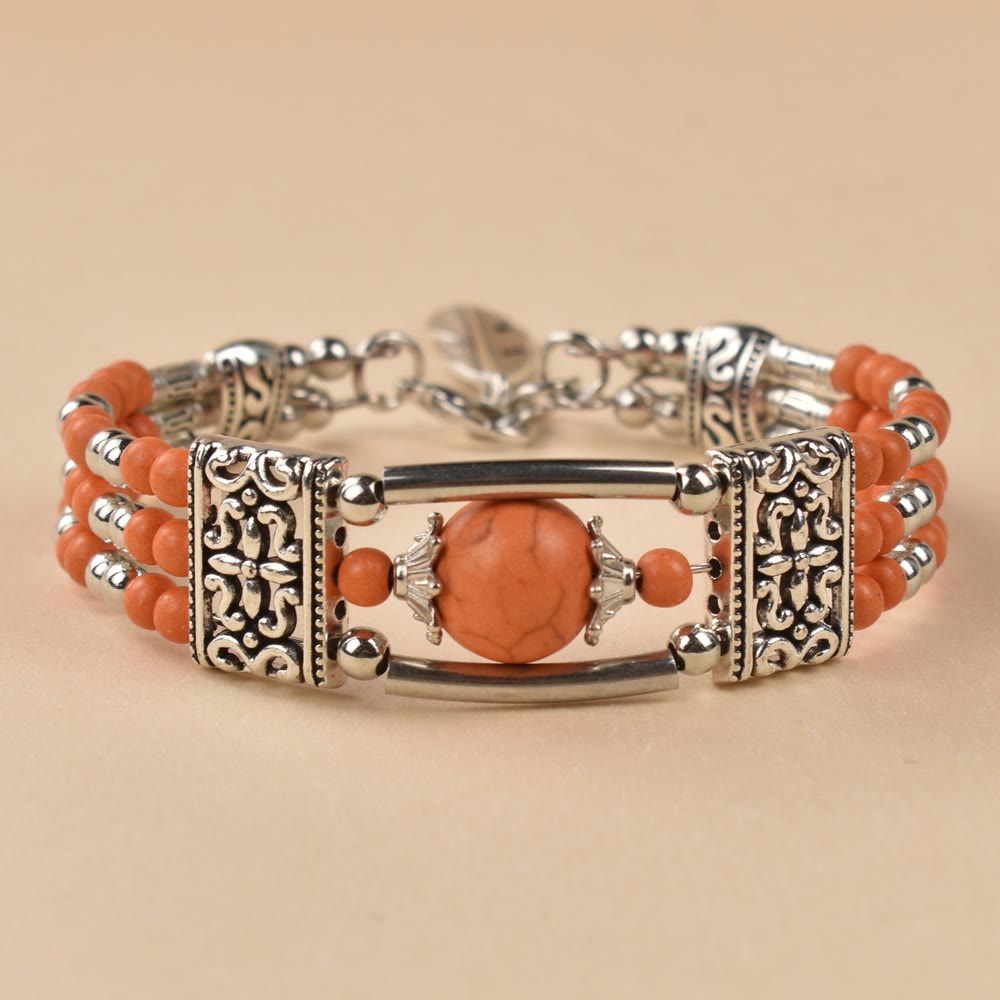 Boho-Cowgirl-Armband mit drei Lagen türkisfarbenen Perlen - Orange - image 5