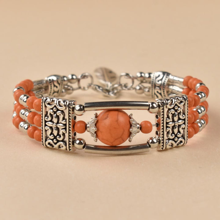 Boho-Cowgirl-Armband mit drei Lagen türkisfarbenen Perlen - Orange - image 5