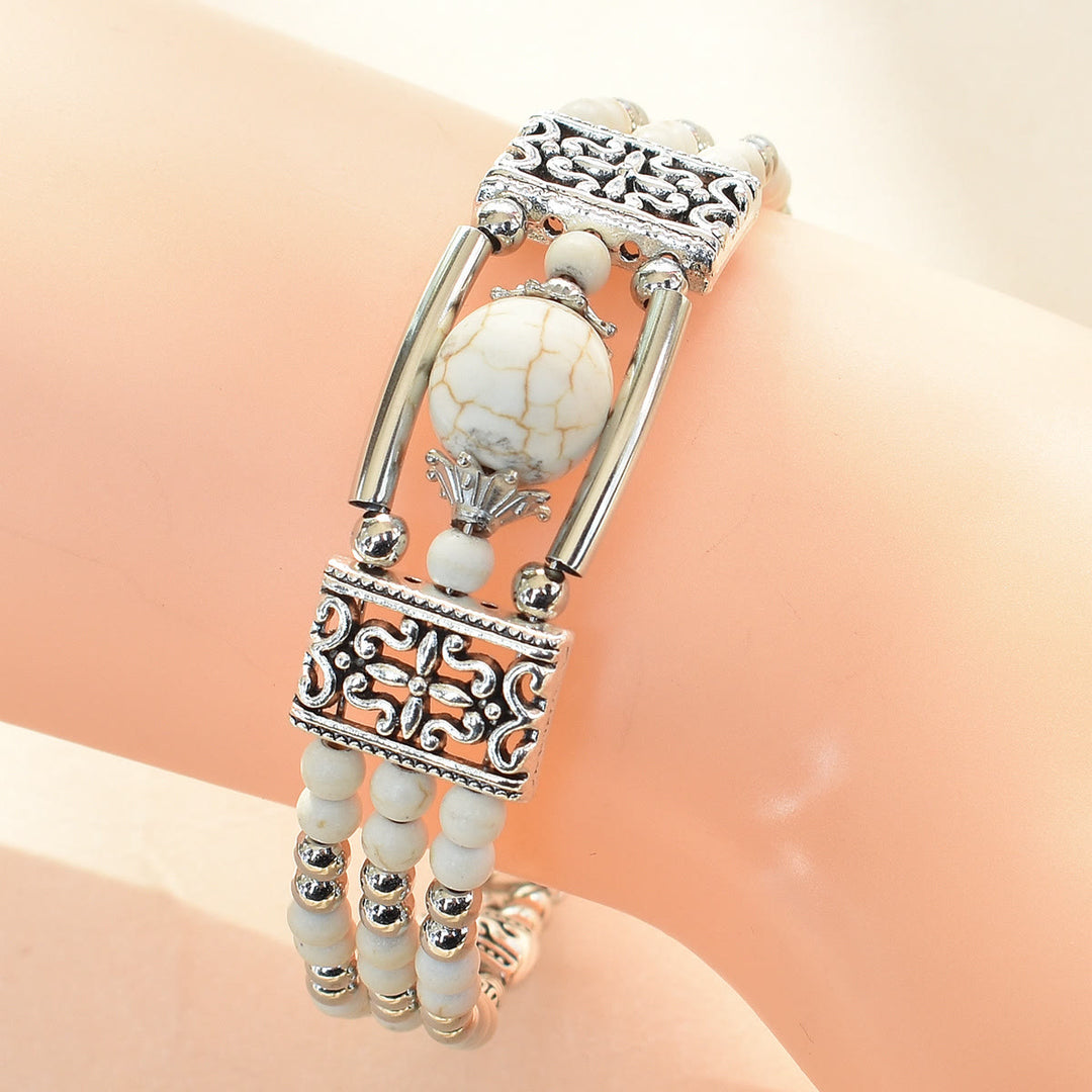 Boho-Cowgirl-Armband mit drei Lagen türkisfarbenen Perlen - Weiß - image 7