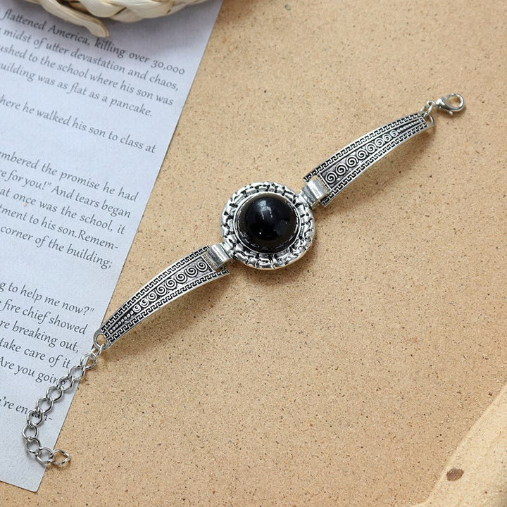 Kollektion ethnischer, tribaler Vintage-Boho-Armbänder mit Steinen - Schwarz - Runden - image 5