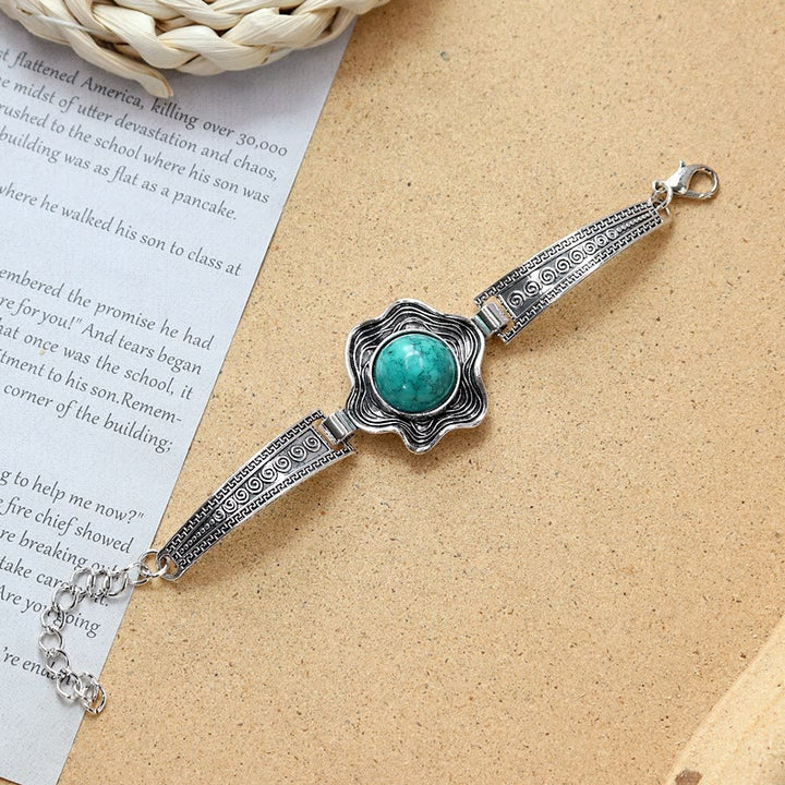 Kollektion ethnischer, tribaler Vintage-Boho-Armbänder mit Steinen - Türkis - Blume - image 7