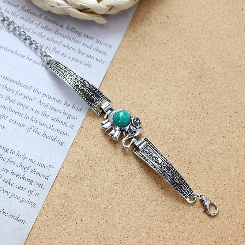 Kollektion ethnischer, tribaler Vintage-Boho-Armbänder mit Steinen - Türkis - Elefant - image 12