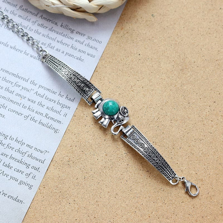 Kollektion ethnischer, tribaler Vintage-Boho-Armbänder mit Steinen - Türkis - Elefant - image 12