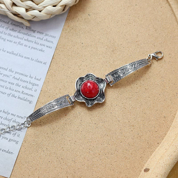 Kollektion ethnischer, tribaler Vintage-Boho-Armbänder mit Steinen - Rot - Blume - image 10