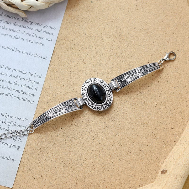 Kollektion ethnischer, tribaler Vintage-Boho-Armbänder mit Steinen - Schwarz - Oval - image 19