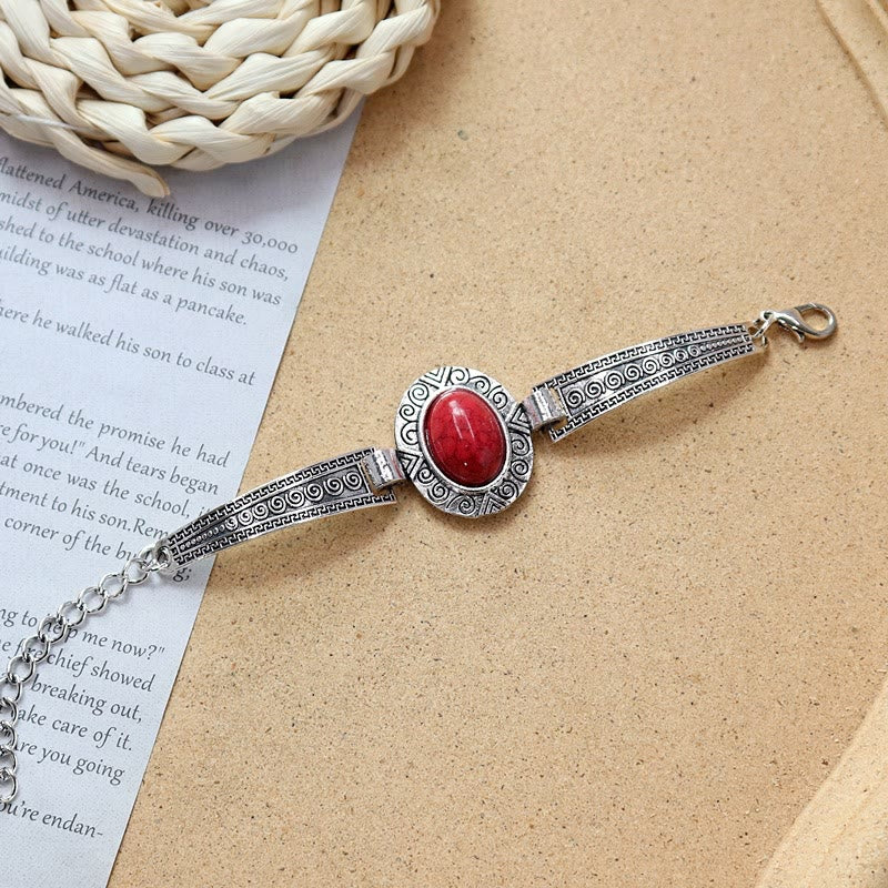 Kollektion ethnischer, tribaler Vintage-Boho-Armbänder mit Steinen - Rot - Oval - image 11