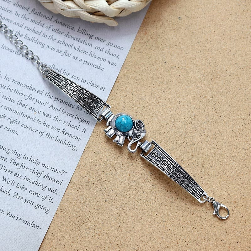 Kollektion ethnischer, tribaler Vintage-Boho-Armbänder mit Steinen - Blau - Elefant - image 6