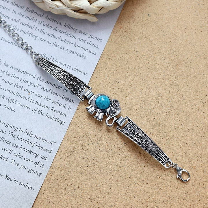 Kollektion ethnischer, tribaler Vintage-Boho-Armbänder mit Steinen - Blau - Elefant - image 6