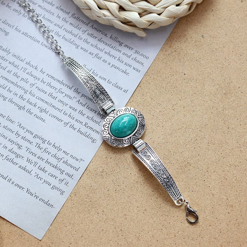 Kollektion ethnischer, tribaler Vintage-Boho-Armbänder mit Steinen - Türkis - Oval - image 1