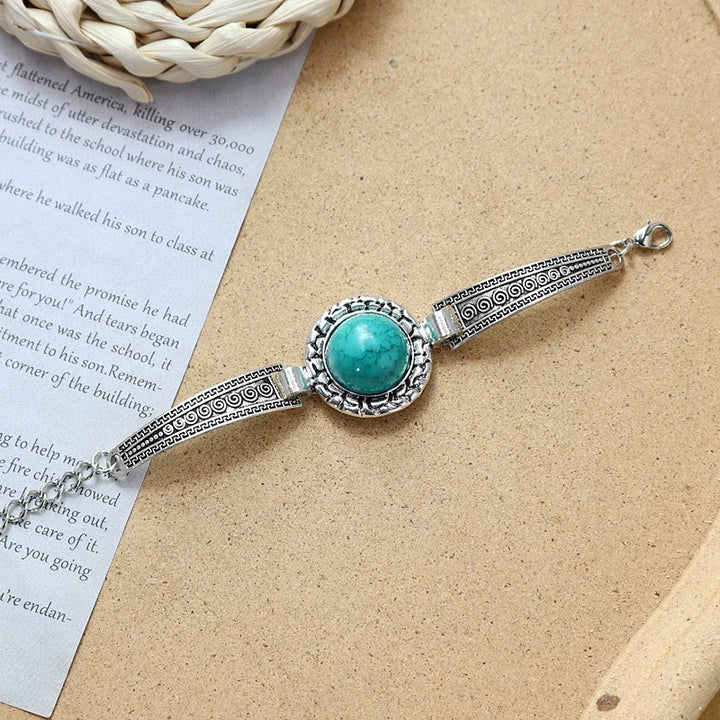 Kollektion ethnischer, tribaler Vintage-Boho-Armbänder mit Steinen - Türkis - Runden - image 16
