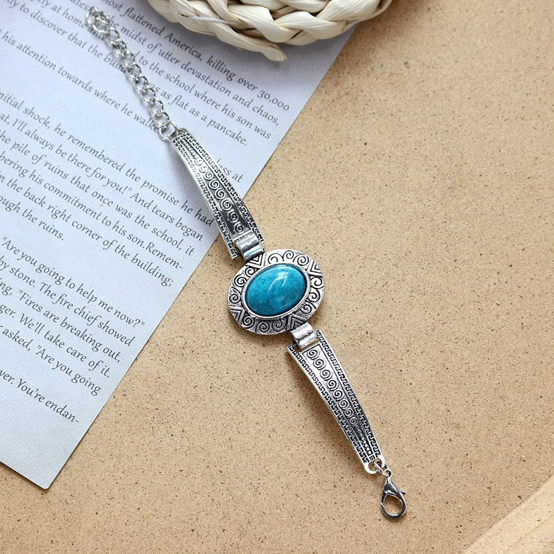 Kollektion ethnischer, tribaler Vintage-Boho-Armbänder mit Steinen - Blau - Oval - image 17