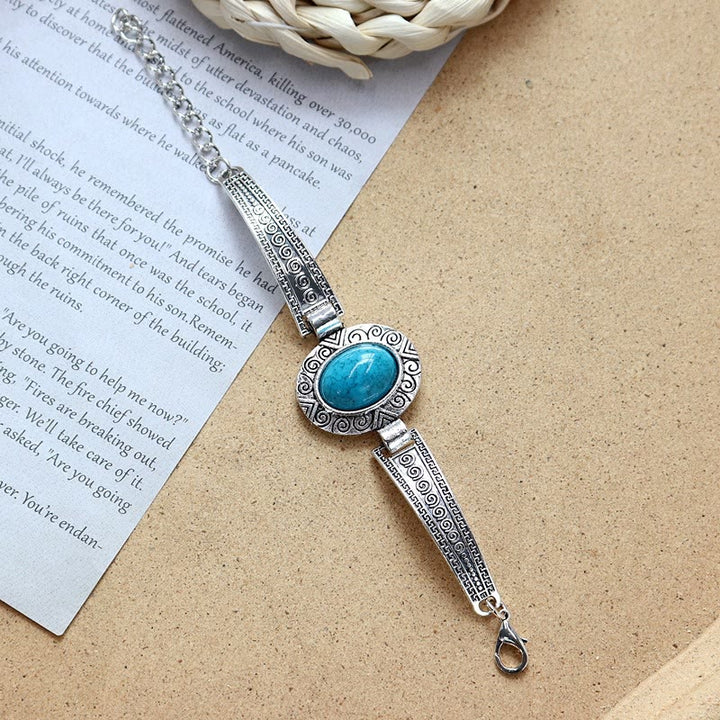 Kollektion ethnischer, tribaler Vintage-Boho-Armbänder mit Steinen - Blau - Oval - image 17